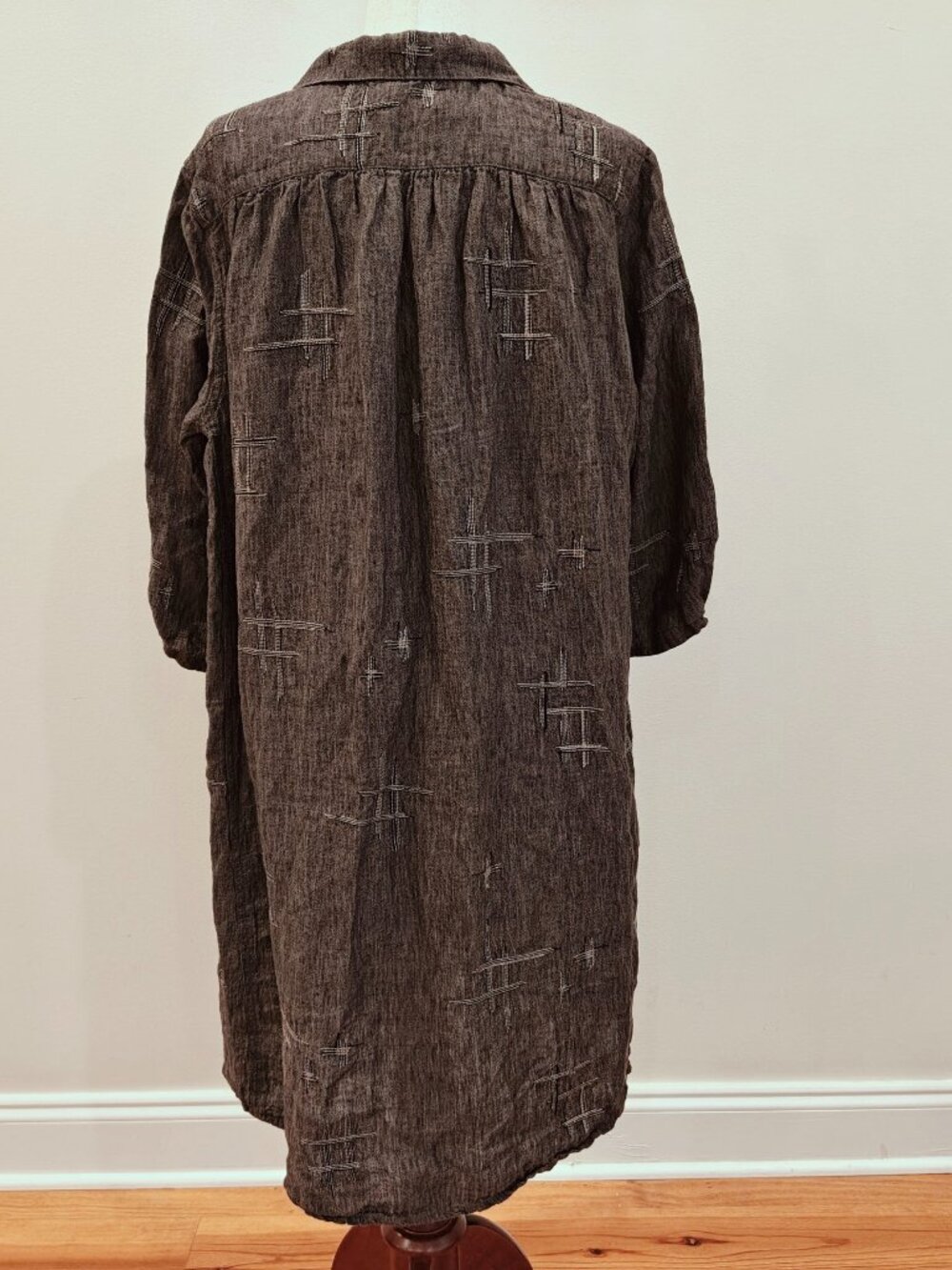 Poetry Long Dress Women 16 Gray Linen Embroidered Midi Lagenlook Relaxed Pockets - Picture 2 of 10